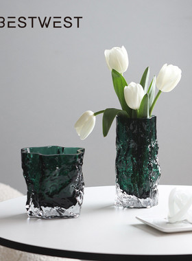 热销博西家居  高级冰川高级水培玻璃花瓶家居客厅纹轻奢软装饰品