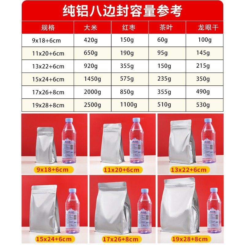 纯铝八边封口袋自立自封袋铝箔避光遮光密封袋锡箔纸食品包装袋子,淘宝优惠券,粉丝福利购,淘宝优惠卷