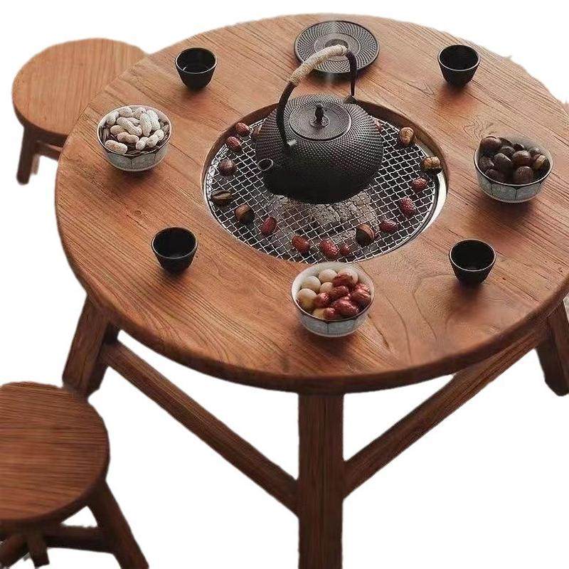 热销老榆木高档围炉煮茶阳台全套实木茶桌组合圆形煮茶火锅桌冰茶,淘宝优惠券,粉丝福利购,淘宝优惠卷