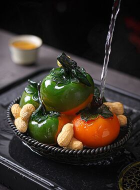 热销茶室茶宠摆件器物玩变色茶道创意大号摆设茶中式国潮精致柿子