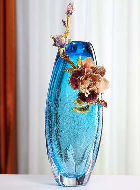 热销精选孔雀蓝琉璃新中式花瓶高级工艺品玄关柜样品间酒柜装饰品