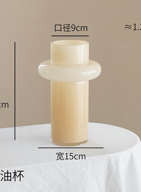 中古芬玉色玻璃花瓶法式ins奶顿客厅插花摆件高级感花器