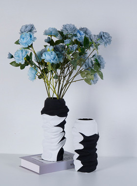 热销现代几何形创意黑白色陶瓷花瓶花店展厅样板间家居软装水培花