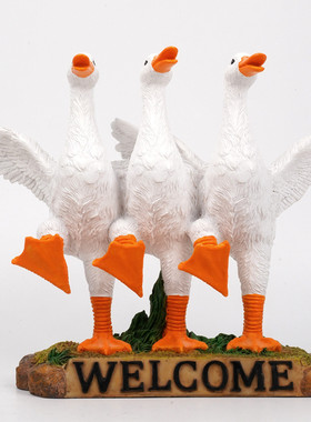 热销跨境木桩鹈鹕鸭子三只可爱鹈鹕树脂家居摆件庭院装饰品temu热