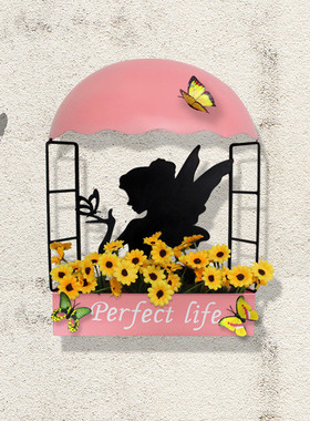 热销跨境花架创意铁艺墙饰翅膀仙子庭院墙面挂饰美式乡村新品家居