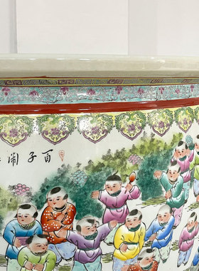 热销酒店老式手绘粉彩百子图客厅陶瓷鱼缸装饰品庭院阳台造景落地