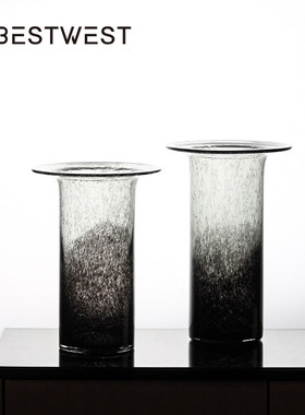 热销bestwest彩色饰品直筒柱状水培玻璃花瓶样板间花器软装水墨