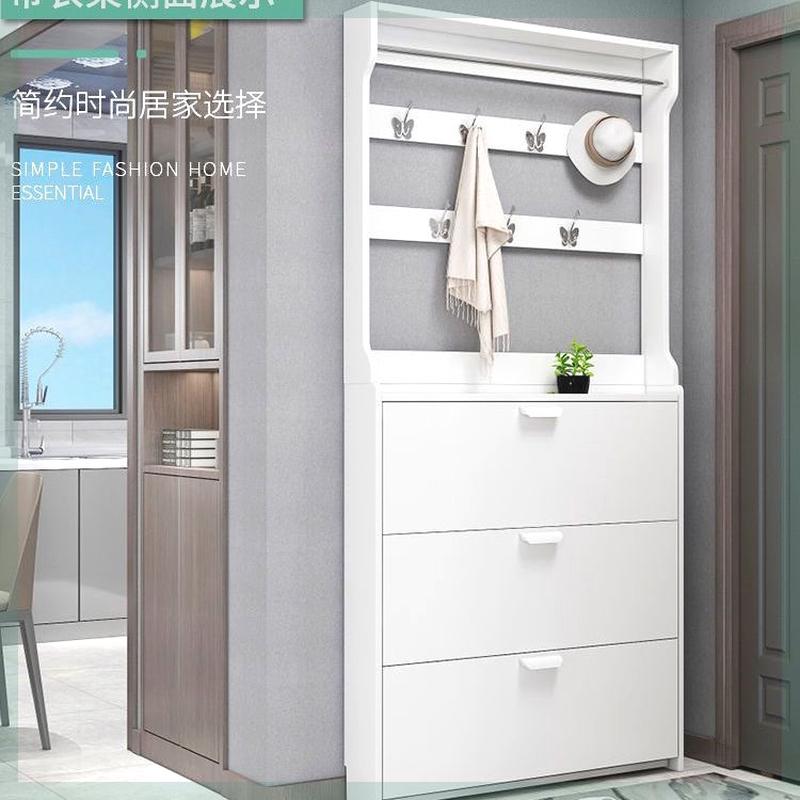 门边鞋柜超薄翻斗鞋柜带衣架窄实家用门口简约现代门厅柜收纳玄关 - 图1