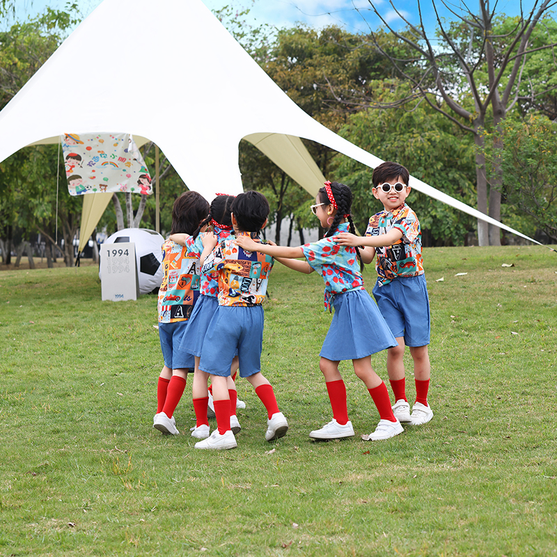 六一儿童幼儿园港风演出舞蹈啦啦队操班服复古花衬衫小学生运动会 - 图0