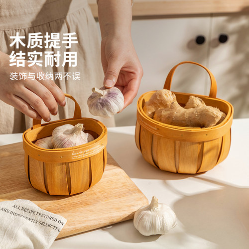 摩登主妇姜蒜收纳筐竹编收纳篮厨房壁挂篮子放生姜大蒜头藤编织筐 - 图0