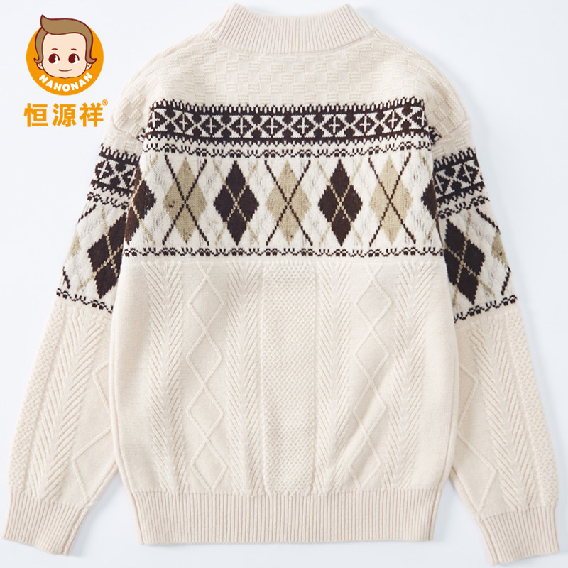 恒源祥中大童半高领加厚羊毛衫秋冬男童毛衣打底印花针织童装毛衣