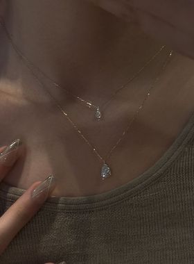 S925纯银水滴闪钻项链甜美轻奢小众设计感高级气质精致锁骨链颈链