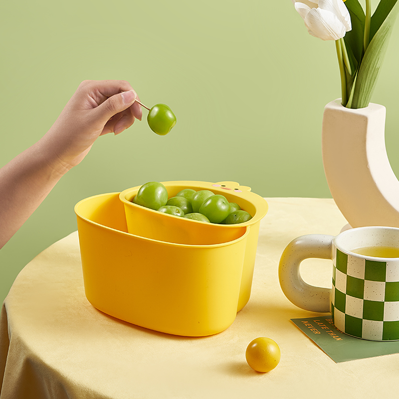 桌面零食桶小黄鸭水果收纳篮家用塑料双层磕吃瓜子神器零食糖果盒 - 图2