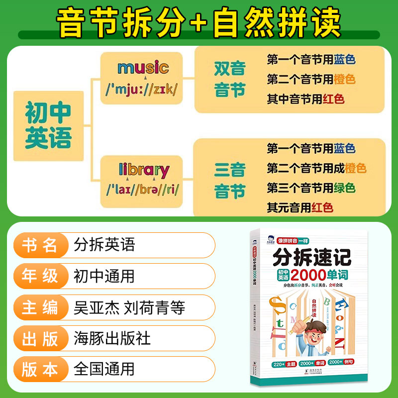 大头同学初中英语分拆速记2000单词七八九年级上册下册初中生你得这样背单词同步高频词汇必背默写本初一二三英语词汇自然拼读神器