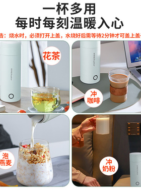 新款 荣事达便携式电热烧水杯旅行出差迷你泡茶冲奶304不锈钢保温