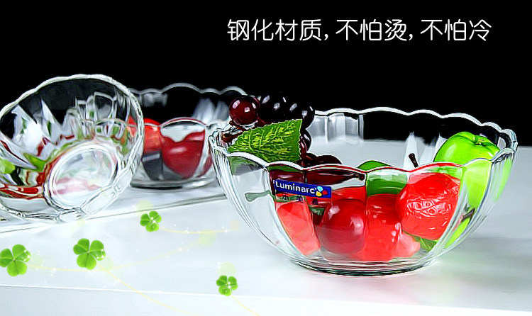 乐美雅钢化玻璃碗透明莲花饭碗汤碗耐热沙拉碗家用微波炉加热-图2