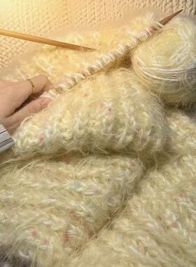冬季保暖手工diy渐变长毛混线灰羽围巾闺蜜情侣款编织材料专用