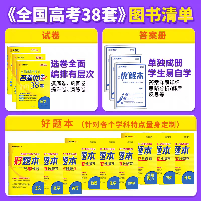 江苏专版2027新高考模拟名卷优选38套28套语文数学英语物理化学生物政治历史地理试卷汇编江苏高考基础题高三总复习高考试前冲刺