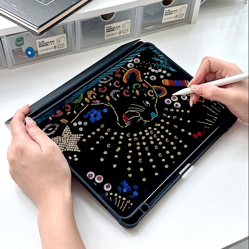 黑色ipadmini7代保护套亚克力720旋转10.2寸pro11创意男air4带笔槽个性豹子10.9平板air6全包vivopad防摔壳3 - 图2