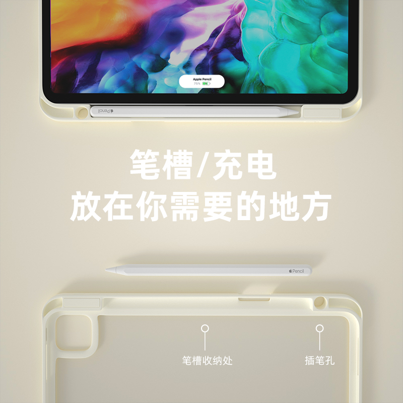 棕色可爱熊ipad9保护套带笔槽古董白2024第十代10.9亚克力2022可旋转air5平板软壳air6适用苹果ipad10新款8代 - 图1