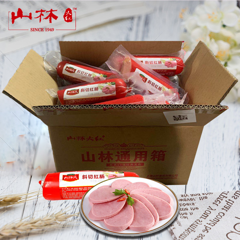 上海山林风大红肠330g*10根整箱斜切早餐肉肠 零食休闲食品小吃 - 图0