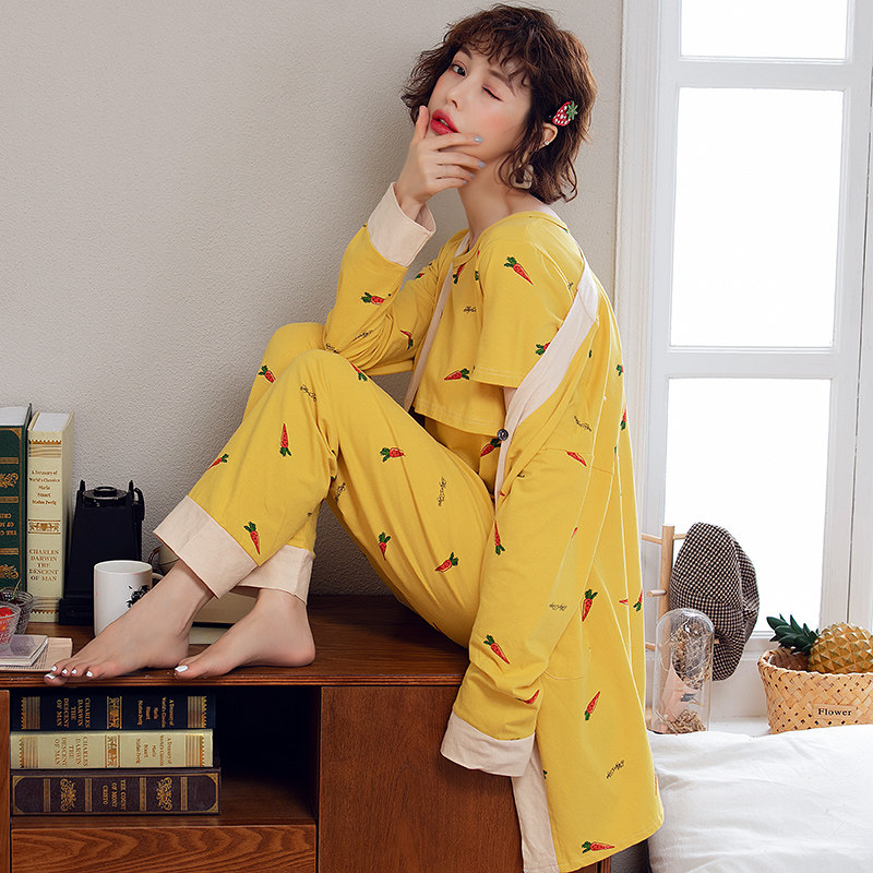 哺乳装三件套纯棉产后加大码10睡衣 米菲堡母婴家居服套装