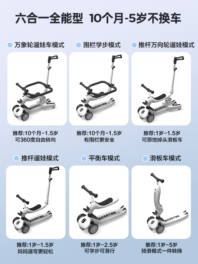 scooter滑板车1一3一6一12岁儿童万向轮宝宝婴儿三合一滑滑溜溜车 - 图0