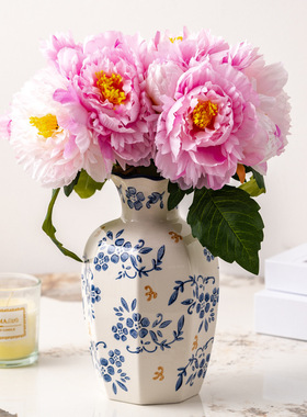 复古家居玄关陶瓷花瓶摆件中古风青花瓷客厅插花装饰品可密文打单