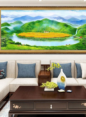 稻田8年店手绘丰收图风水风景聚宝盆油画办公室会所家居别墅挂画