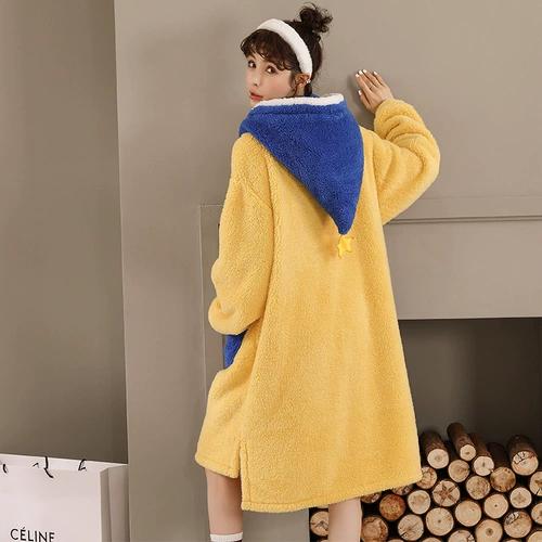 Коралловая бархатная демисезонная утепленная пижама с капюшоном, милый удерживающий тепло банный халат, 2021 года