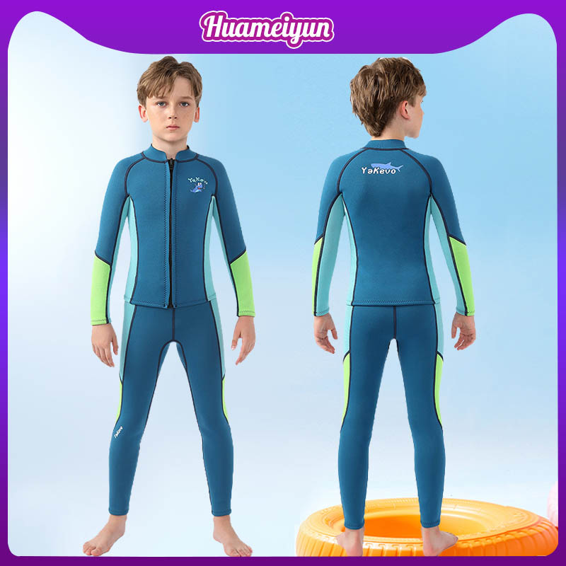 儿童保暖泳衣加厚潜水服长袖分体冬泳防寒男童中大童连体女冲浪服 - 图3