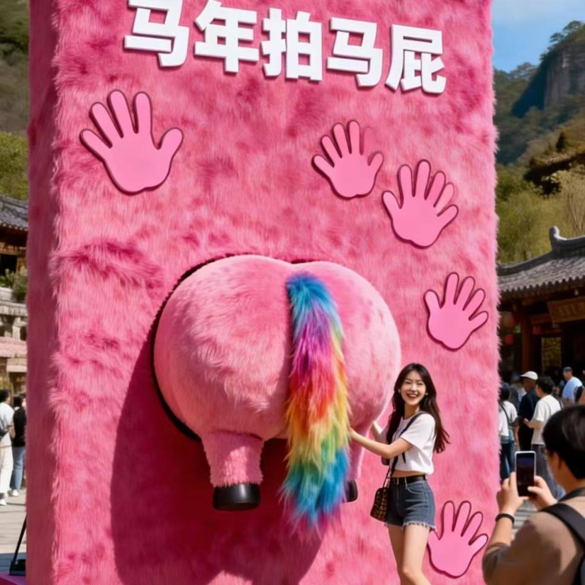 马年拍马屁场景布置成品装饰仿真绿雕工艺品订制商场网红打卡,淘宝优惠券,粉丝福利购,淘宝优惠卷