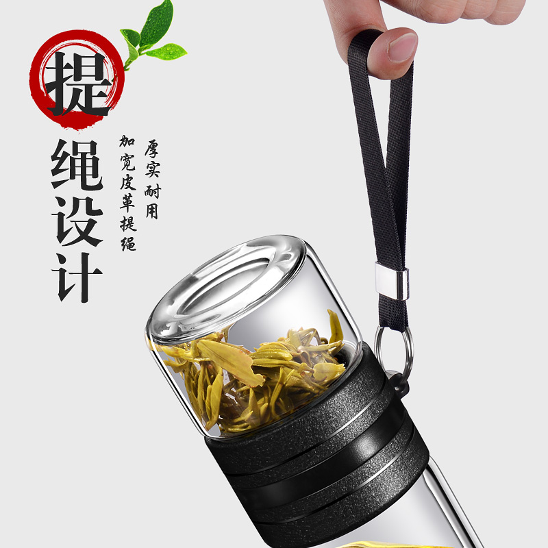 茶水分离泡茶杯双层玻璃耐热水杯高级便携过滤男士茶杯2024新款-图0