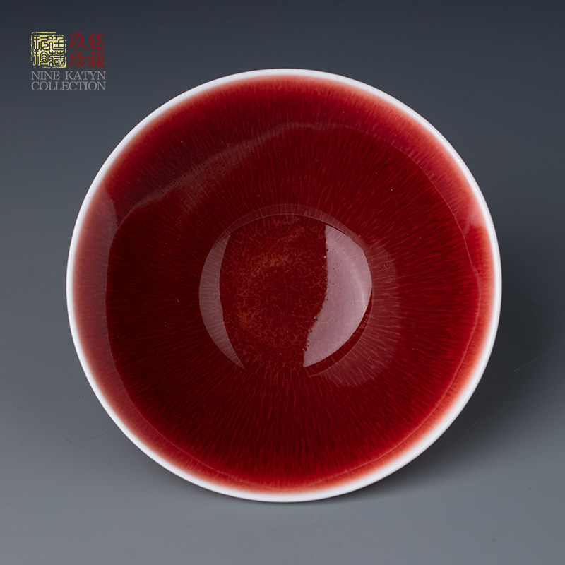 景德镇陶瓷朗红手工功夫茶具个人品茗主人杯单杯斗笠郎红釉茶杯_虎窝淘