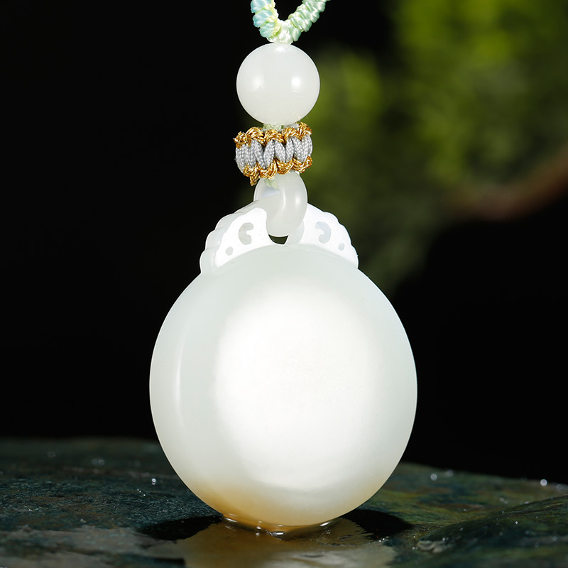 玉说和田玉平安牌吊坠男女款玉坠糖羊脂玉篓空活环圆牌玉石挂件GX