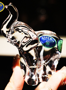 捷克原装BOHEMIA水晶玻璃轻奢动物大象摆件伴手礼小象台面装饰品