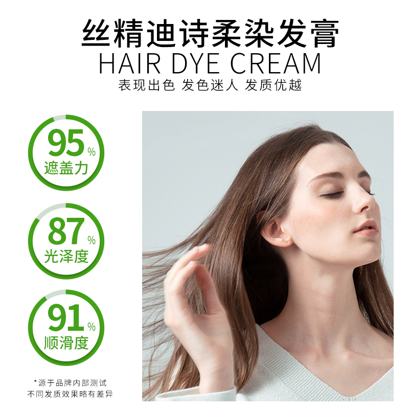 丝精迪诗柔染发膏130ml遮白自己在家染男女显白栗子棕植物染发剂_美发护发_假发