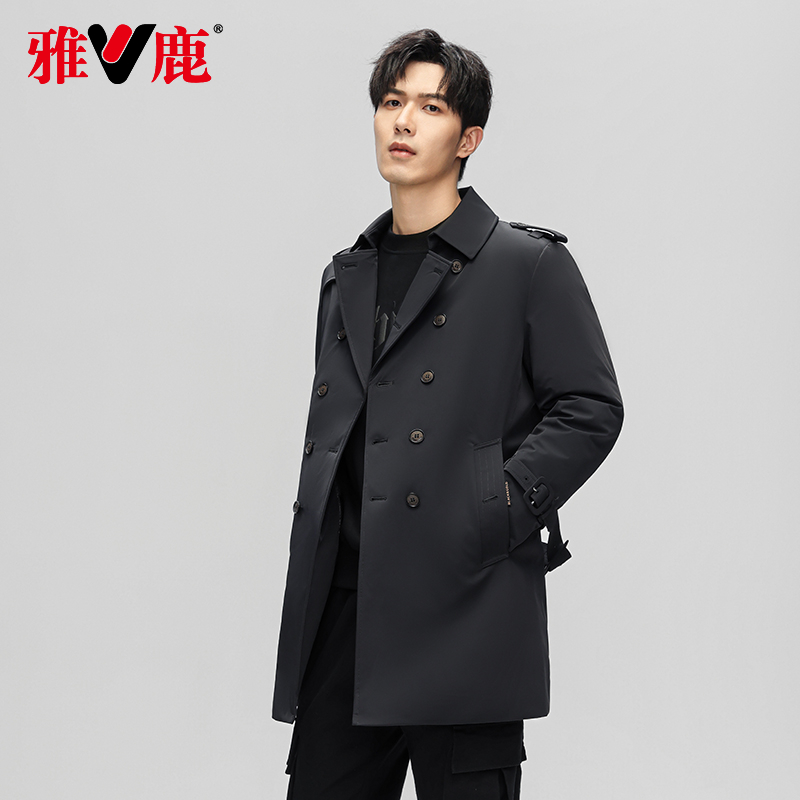 雅鹿官方正品风衣羽绒服男冬季中长款鹅绒服防风厚外套