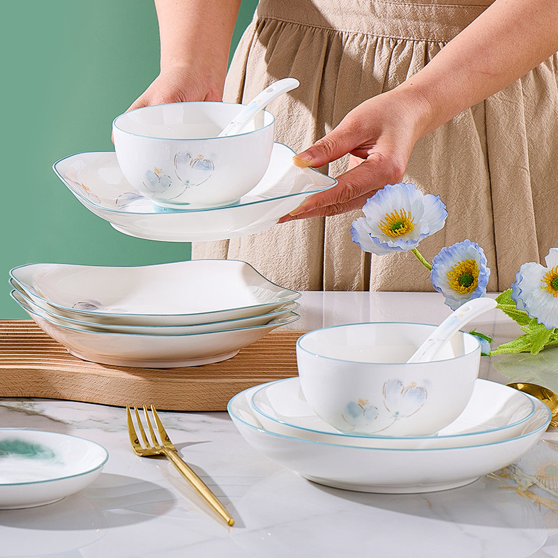 陶瓷碗家用10个吃饭碗套装简约清新餐具加厚面碗2025新款碗碟套装,淘宝优惠券,粉丝福利购,淘宝优惠卷