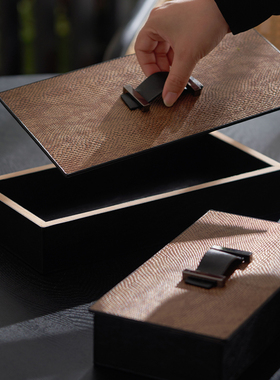 原木侘寂风蛇皮纹玄关收纳盒