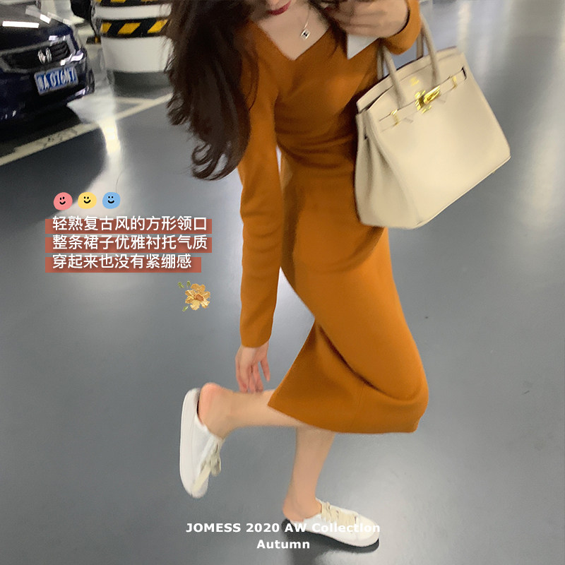 连衣裙长袖针织裙秋冬中长款毛衣 jomess服饰连衣裙