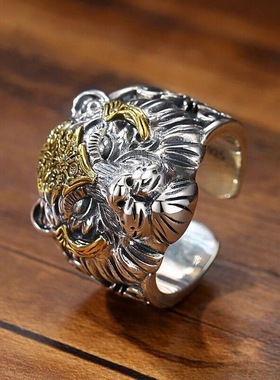 新款欧美风霸气老虎头戒指男士时
