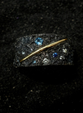 梵高钻戒男星空戒蓝宝石聆手工流