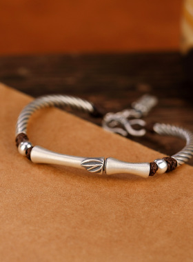 竹节竹叶气质S999足银复古个性知