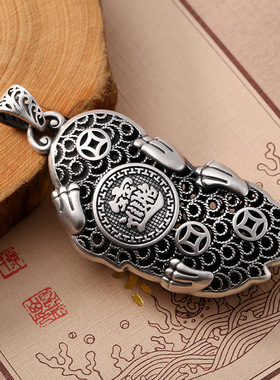 【好运】古法纯银男士吊坠项链大