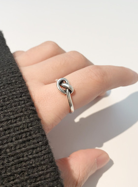 时尚复古银戒指女同心结潮流个性