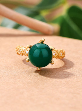 s925银民族风古法镀金皇冠戒指镶