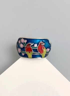 925银珐琅戒指烧蓝工艺喜上眉梢