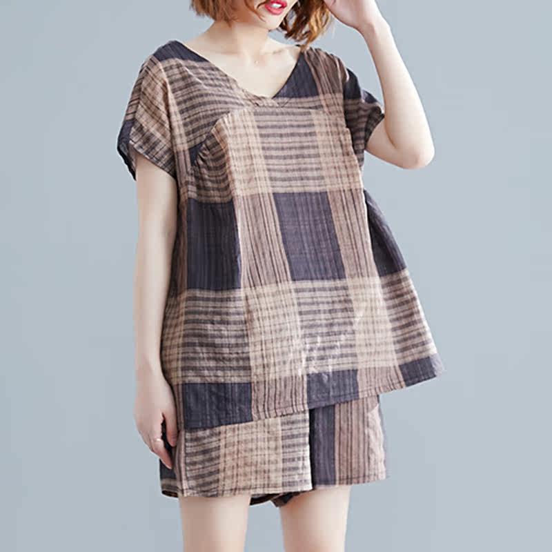 大码女装胖mm复古棉麻宽松短袖t恤 媚娇兰大码女装