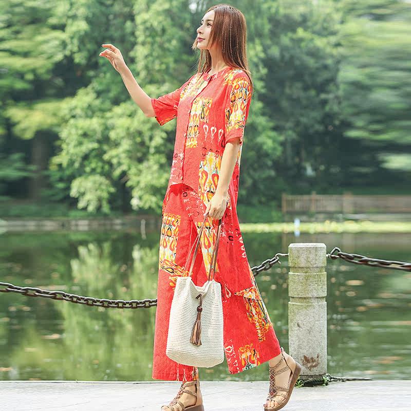 大码女装胖mm显瘦遮肚套装复古裤子 媚娇兰大码女装